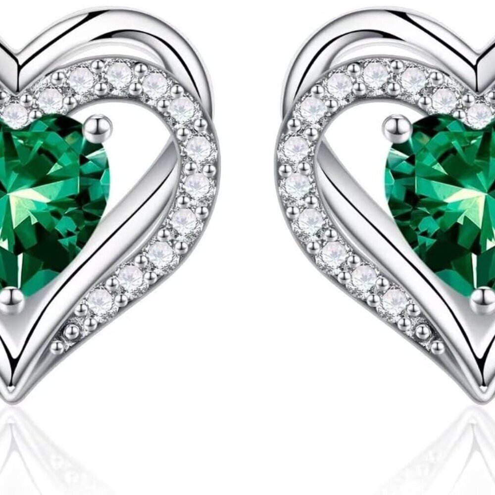 Mothers Day Earrings, S925 Sterling Silver Birthstone Heart Stud Earrings Birthd